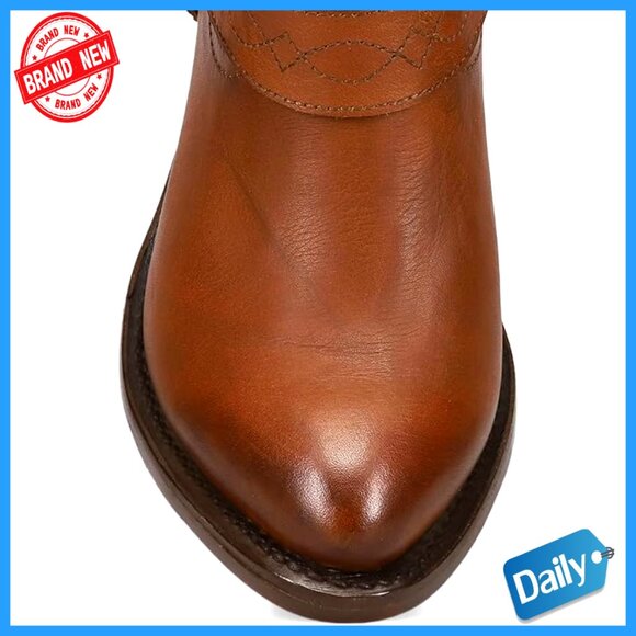 Classic Western Leather Boots Pull-On Design Cushioned Comfort Cowgirl Style - Picture 2 of 7